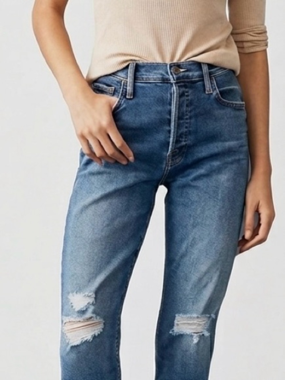 072 MOTHER Women's Tomcat Ankle Roughing It Distressed Straight Cut Jeans, Sz 25 - Picture 10 of 12